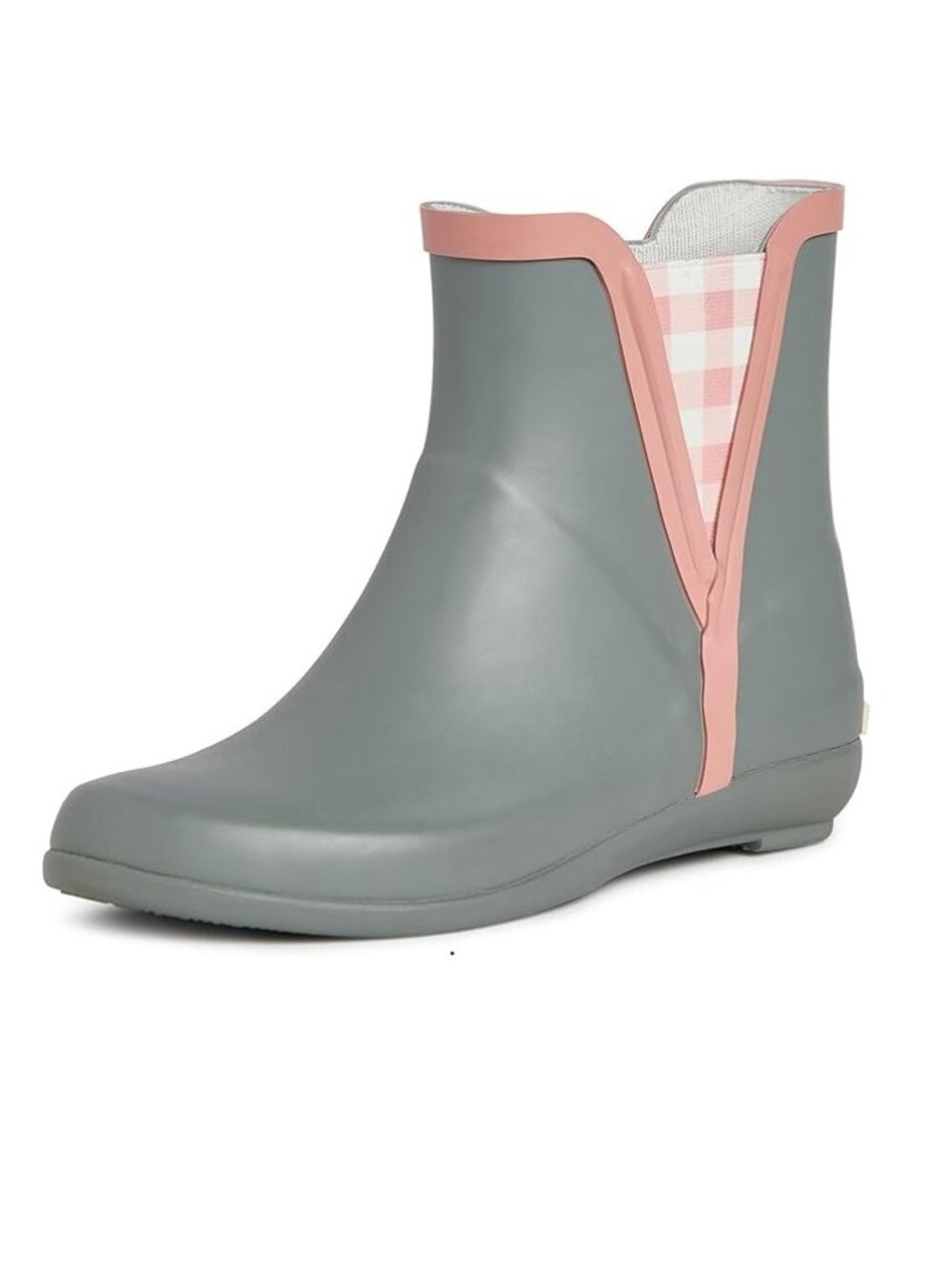 Laura Ashley Pink Gingham & Gray Waterproof Mid Cut Rubber Rain Boots Sz 7 NEW!
